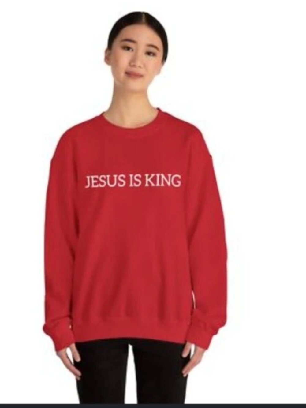 Pullover Nikka K knit sweater "JESUS IS KING" graphic across the chest #0010